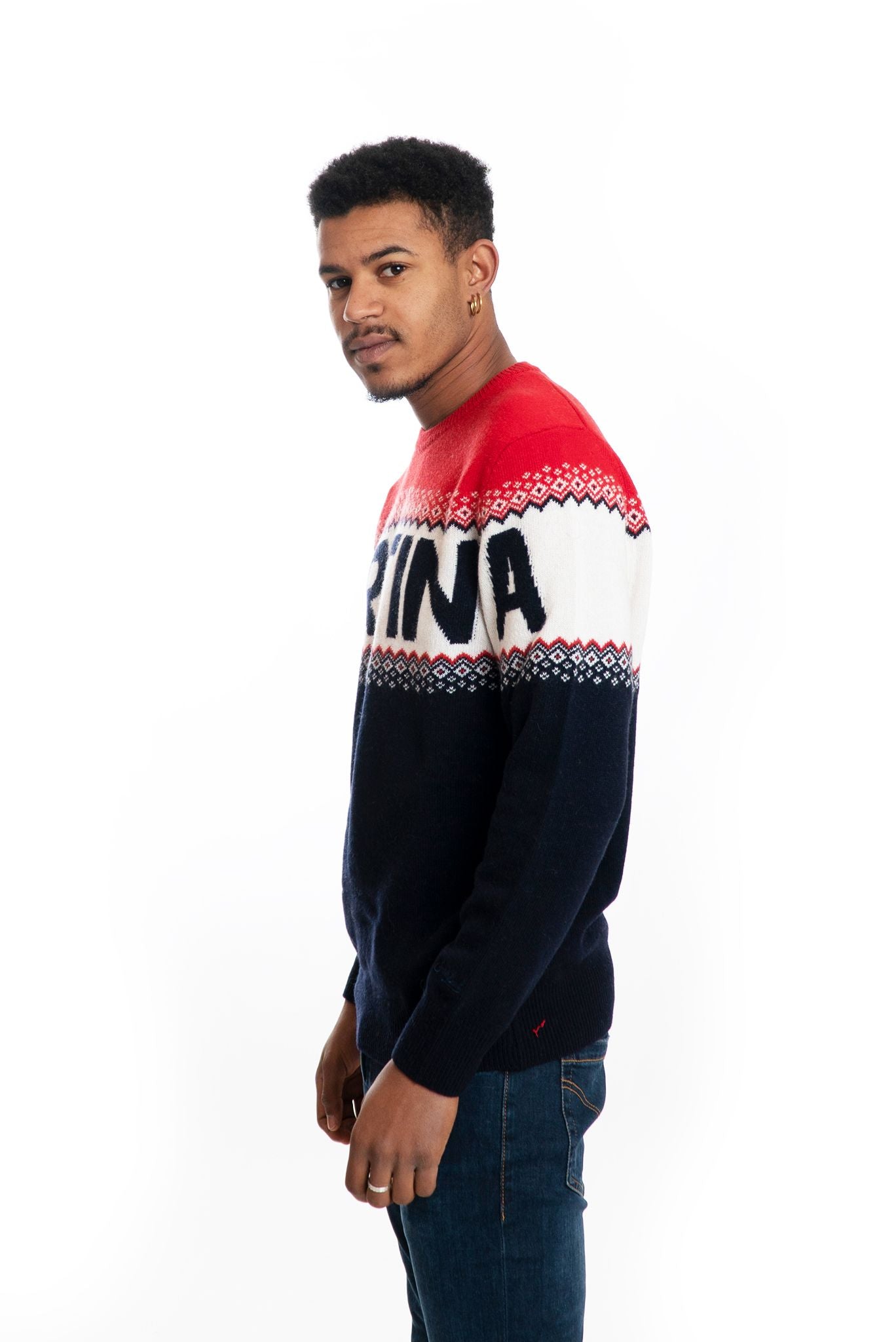 Maglione Blu e Rosso in Misto Lana Cortina