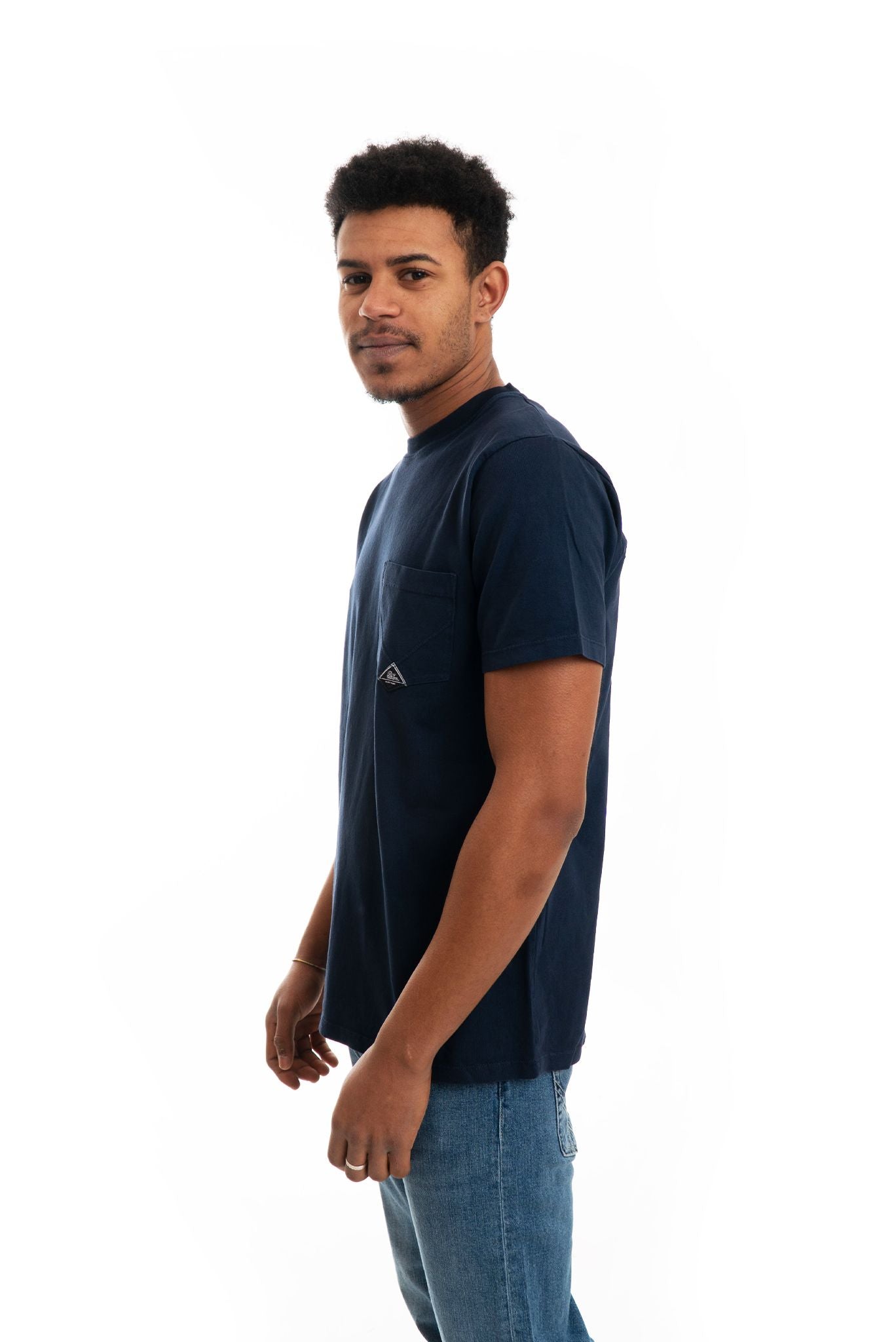 T-shirt Blu con Taschino e Logo