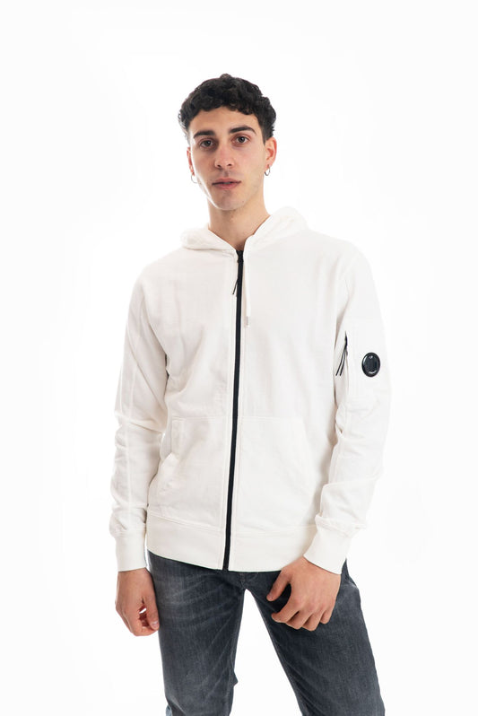 Felpa Bianca Full Zip con Cappuccio