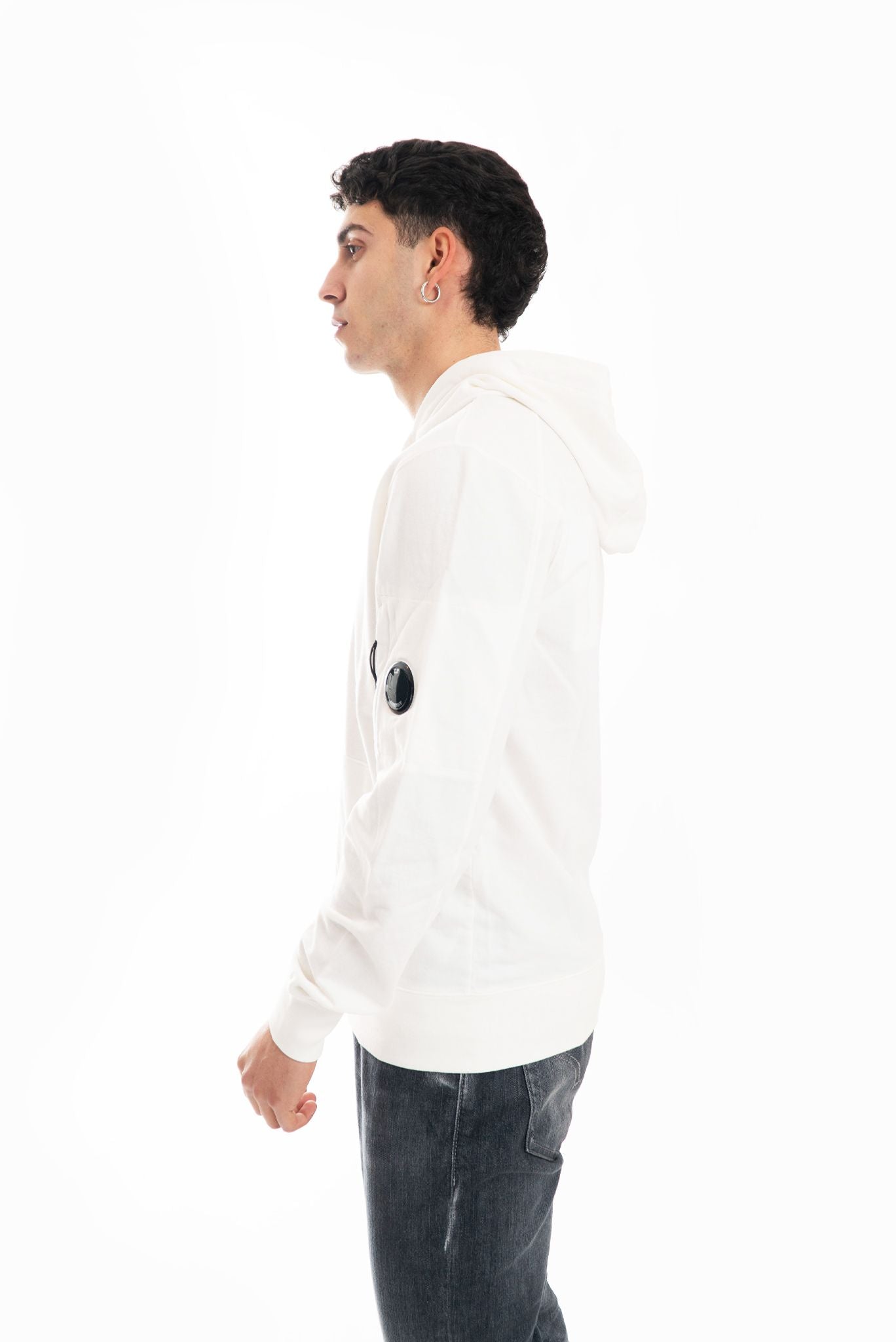 Felpa Bianca Full Zip con Cappuccio