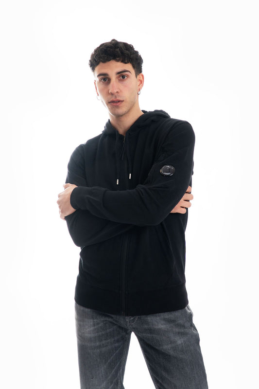Felpa Nera Full Zip con Cappuccio