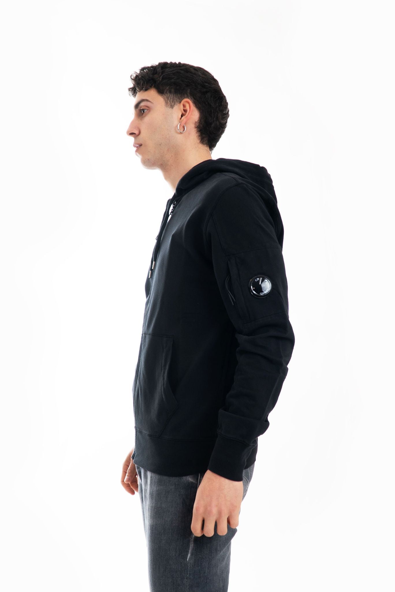 Felpa Nera Full Zip con Cappuccio