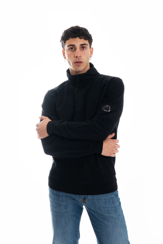 Felpa Nera con Zip e Colletto