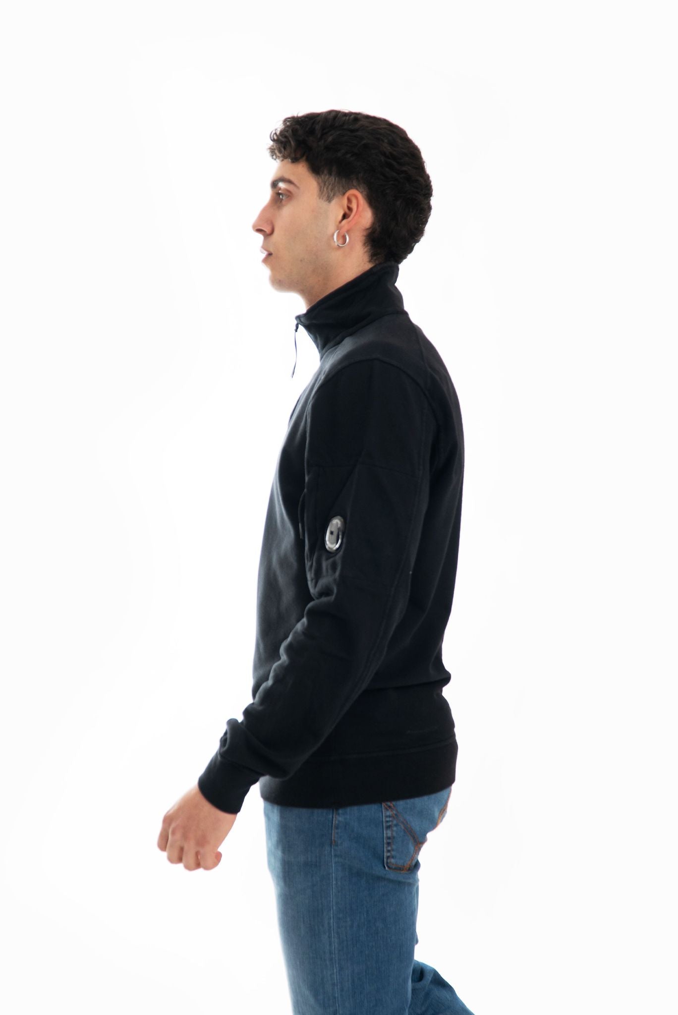 Felpa Nera con Zip e Colletto