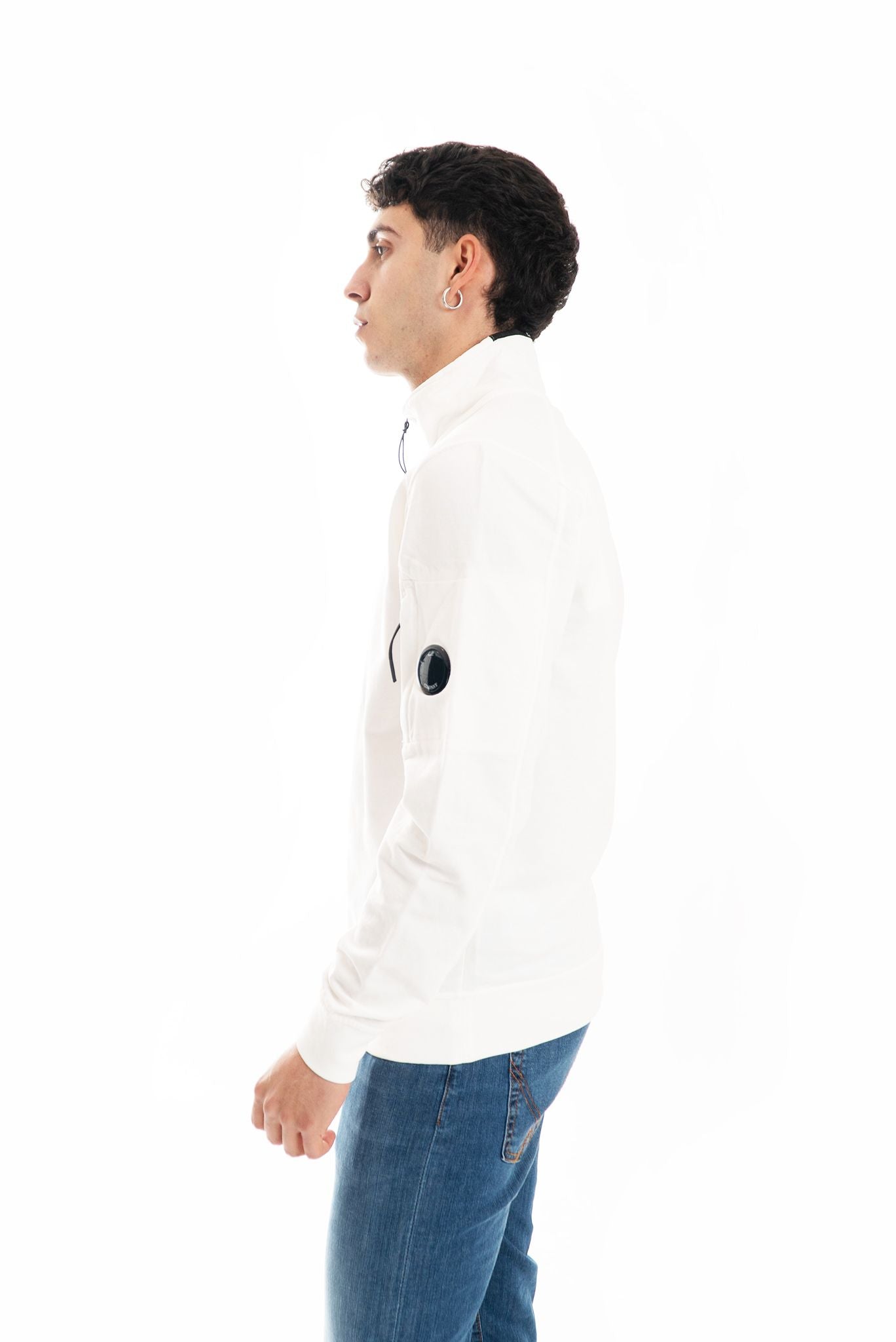 Felpa Bianca con Zip e Colletto