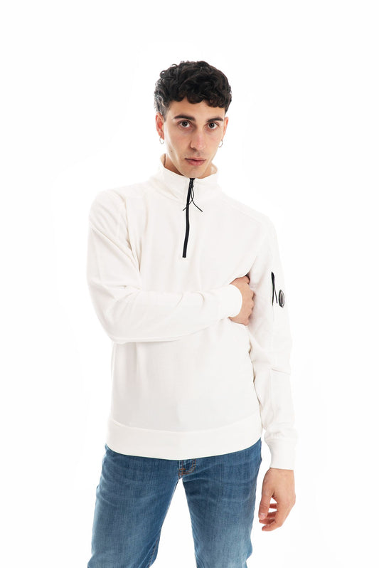 Felpa Bianca con Zip e Colletto