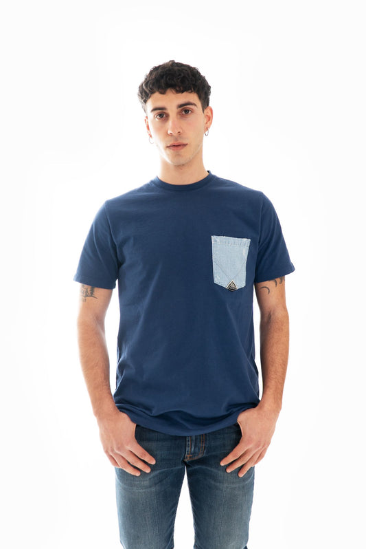 T-shirt Blu con Taschino Denim