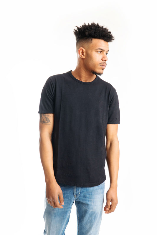 T-shirt Nera in Cotone Fiammato