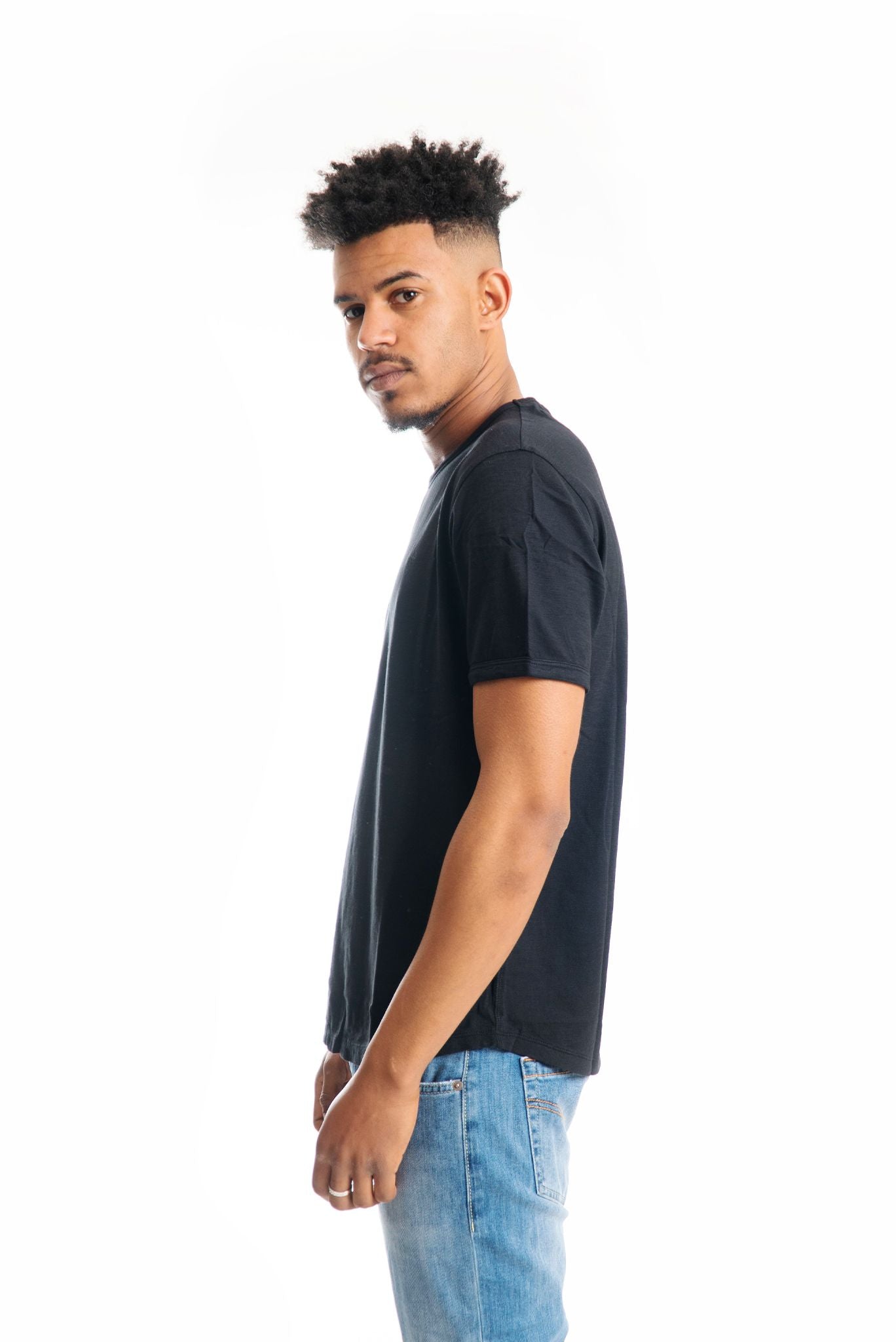 T-shirt Nera in Cotone Fiammato