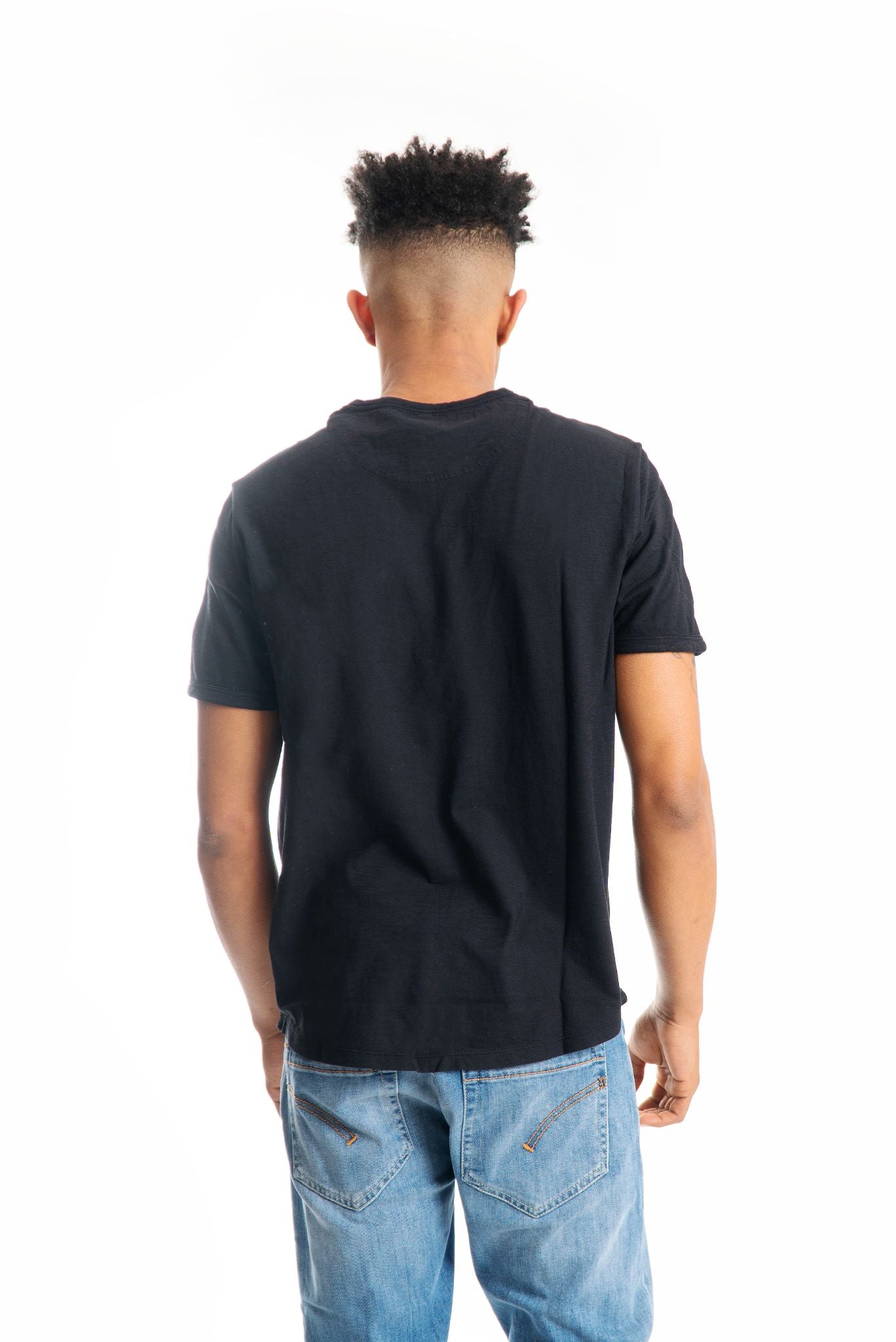 T-shirt Nera in Cotone Fiammato