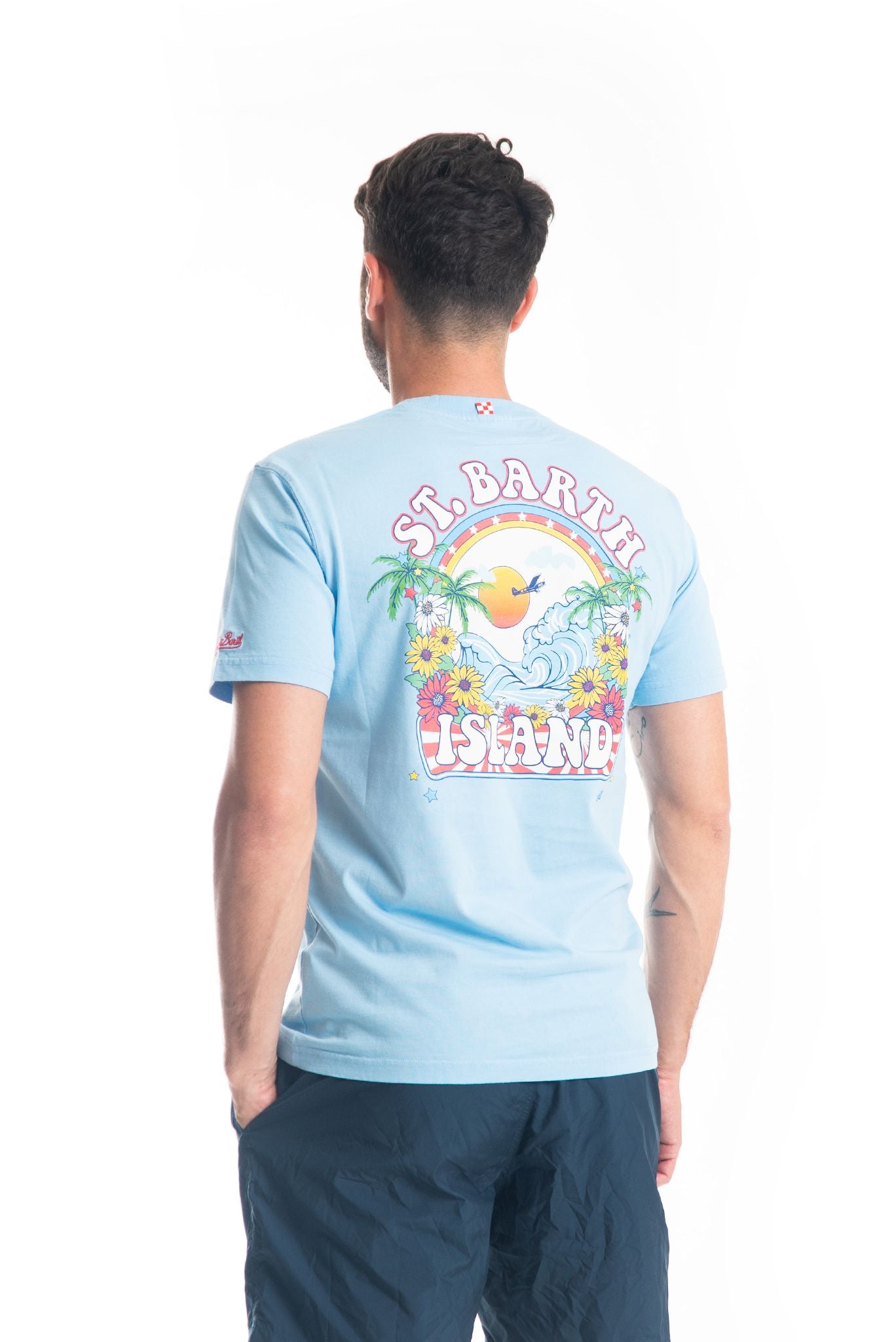 maglietta saint bart celeste, retro