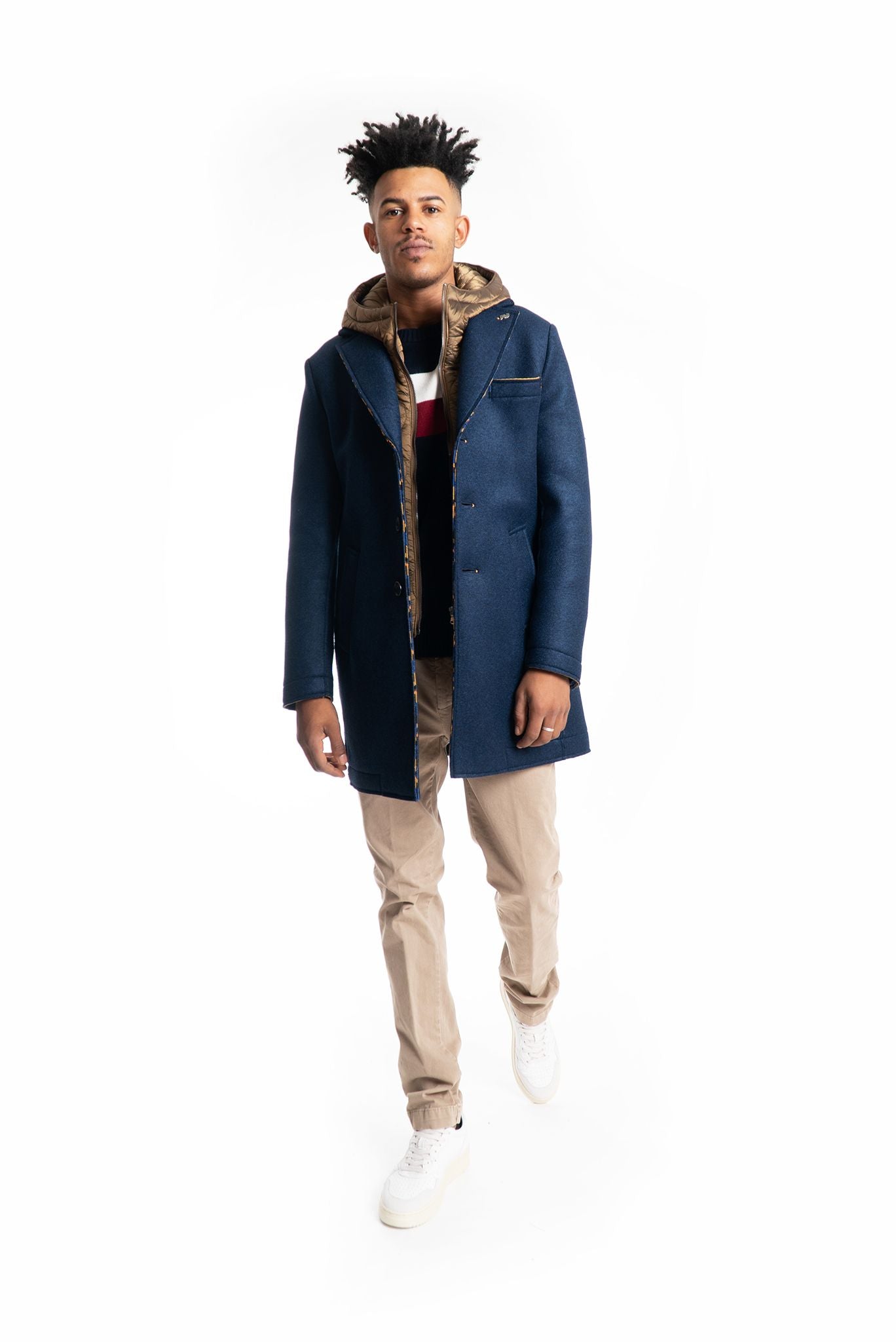 bob company cappotto blu con cappuccio removibile, intero