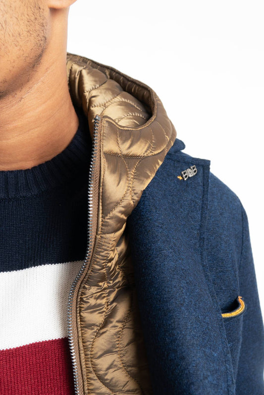 bob company cappotto blu con cappuccio removibile, dettaglio