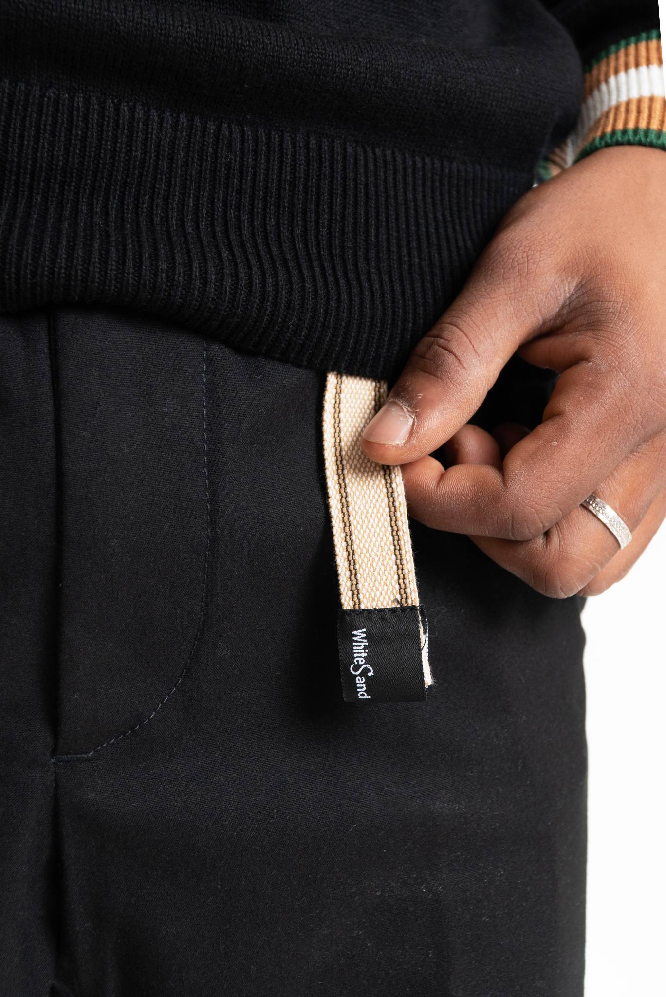 white sand pantalone nero invernale uomo, dettaglio