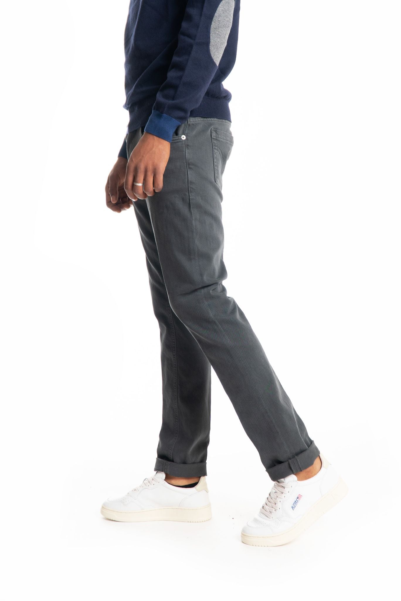 dondup pantalone invernale uomo in bull di cotone grigio, lato
