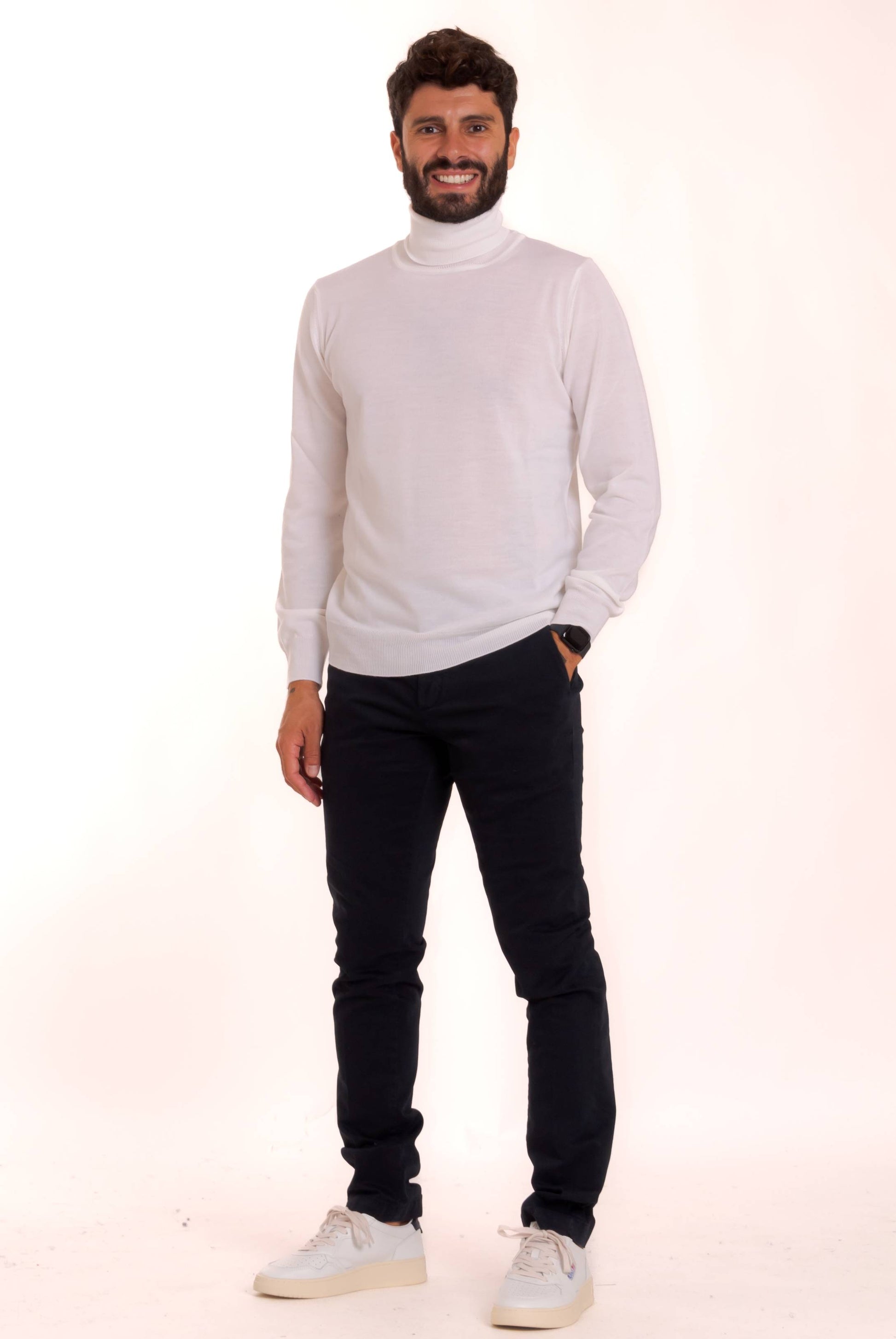 kangra cashmere maglia a collo alto bianco in lana, intero