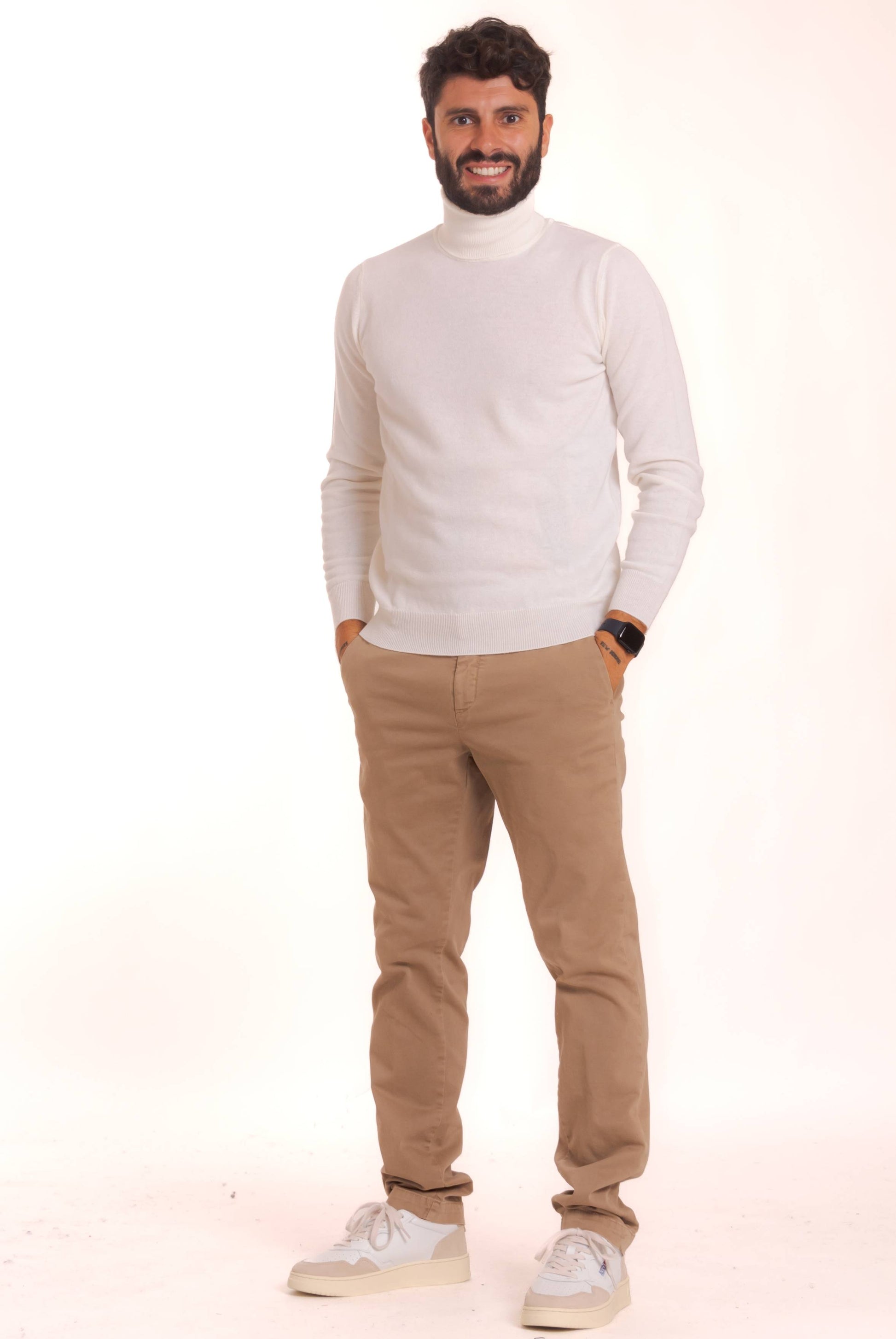 kangra cashmere dolcevita da uomo  panna in lana, intero