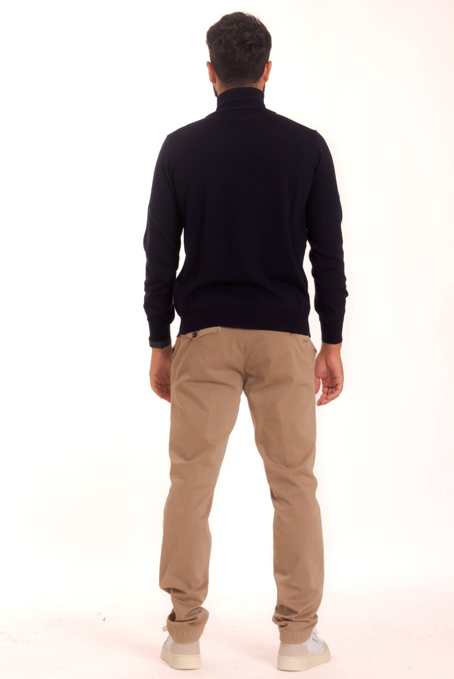 kangra cashmere uomo maglia a collo alto blu in lana, retro