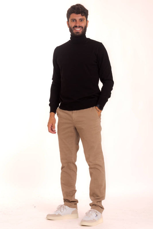 Kangra cashmere dolcevita da uomo nero in lana, intero