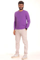 Maglia a Girocollo Viola in Lana con Toppe in Suede