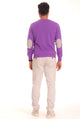 Maglia a Girocollo Viola in Lana con Toppe in Suede
