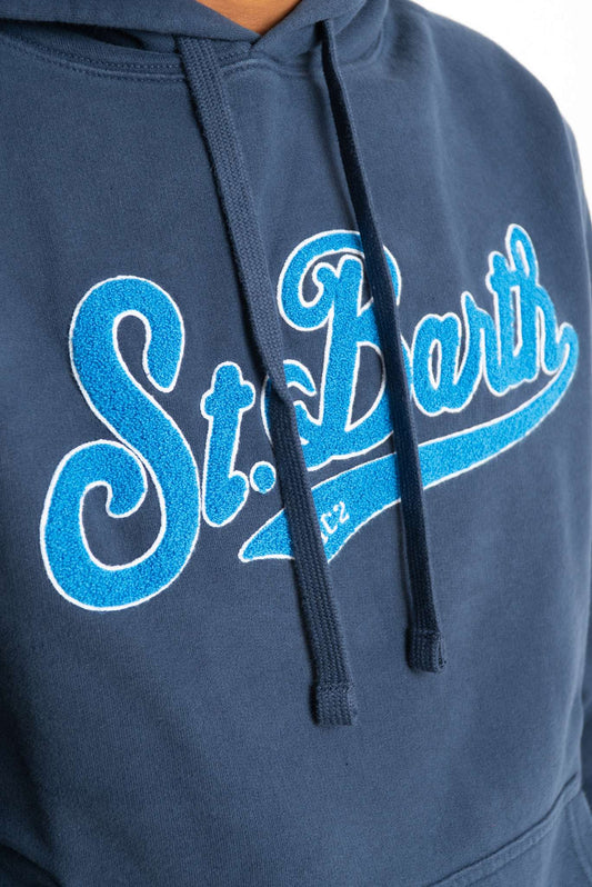 mc2 saint barth felpa blu da uomo con scritta st barth, dettaglio