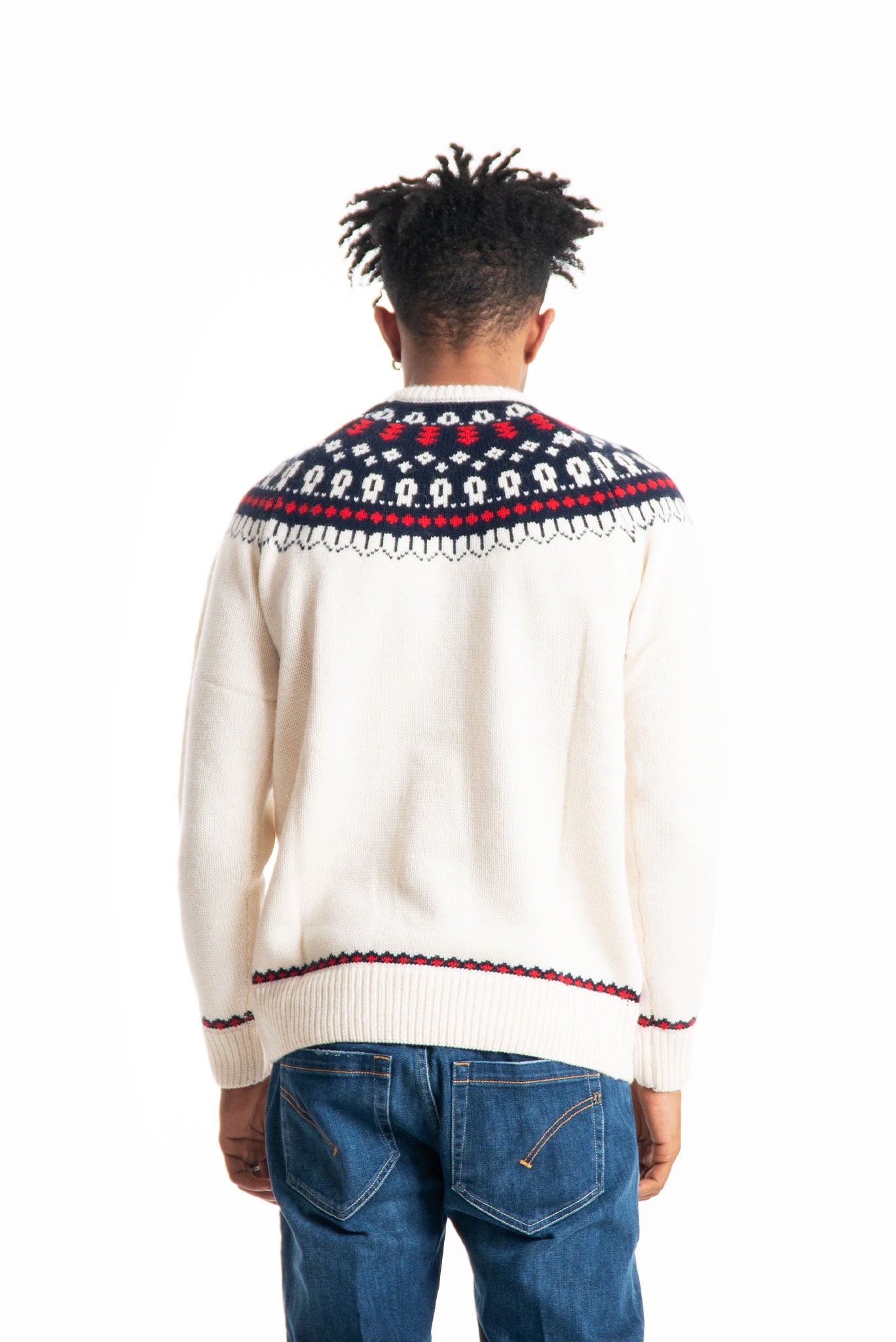 mc2 saint barth uomo maglione panna con dettaglio ricami e scritta off pista, retro