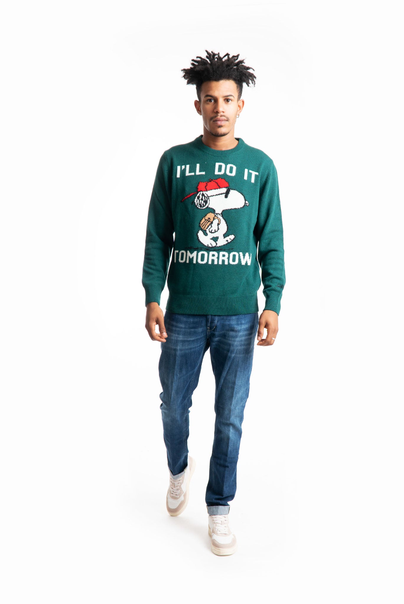 mc2 saint barth maglione uomo verde con stampa snoopy, intero