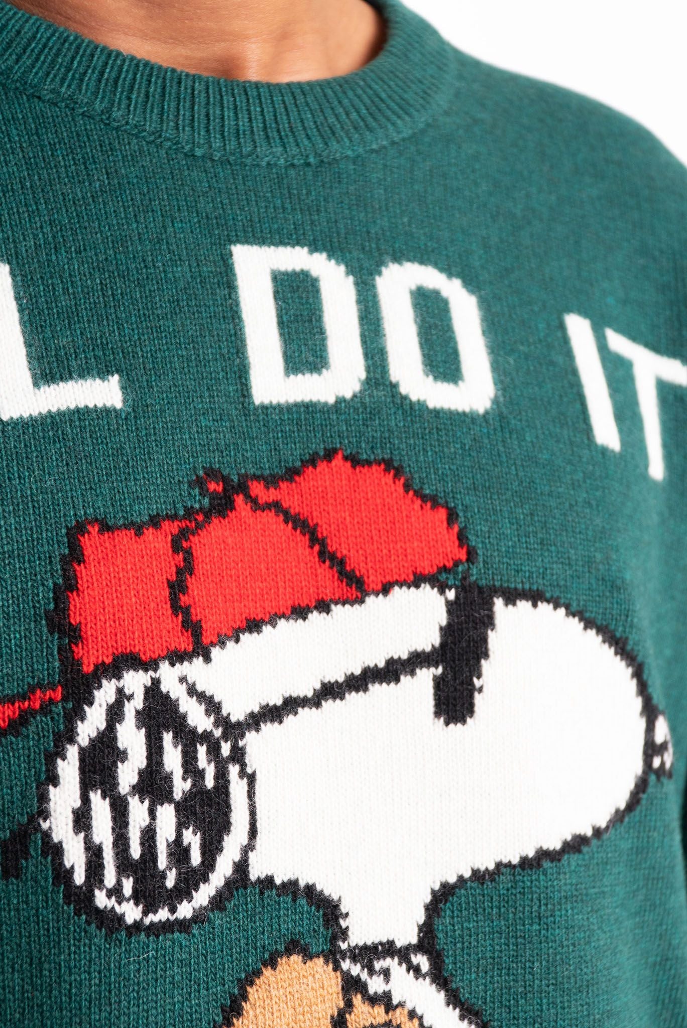 mc2 saint barth maglione uomo verde con stampa snoopy, dettaglio