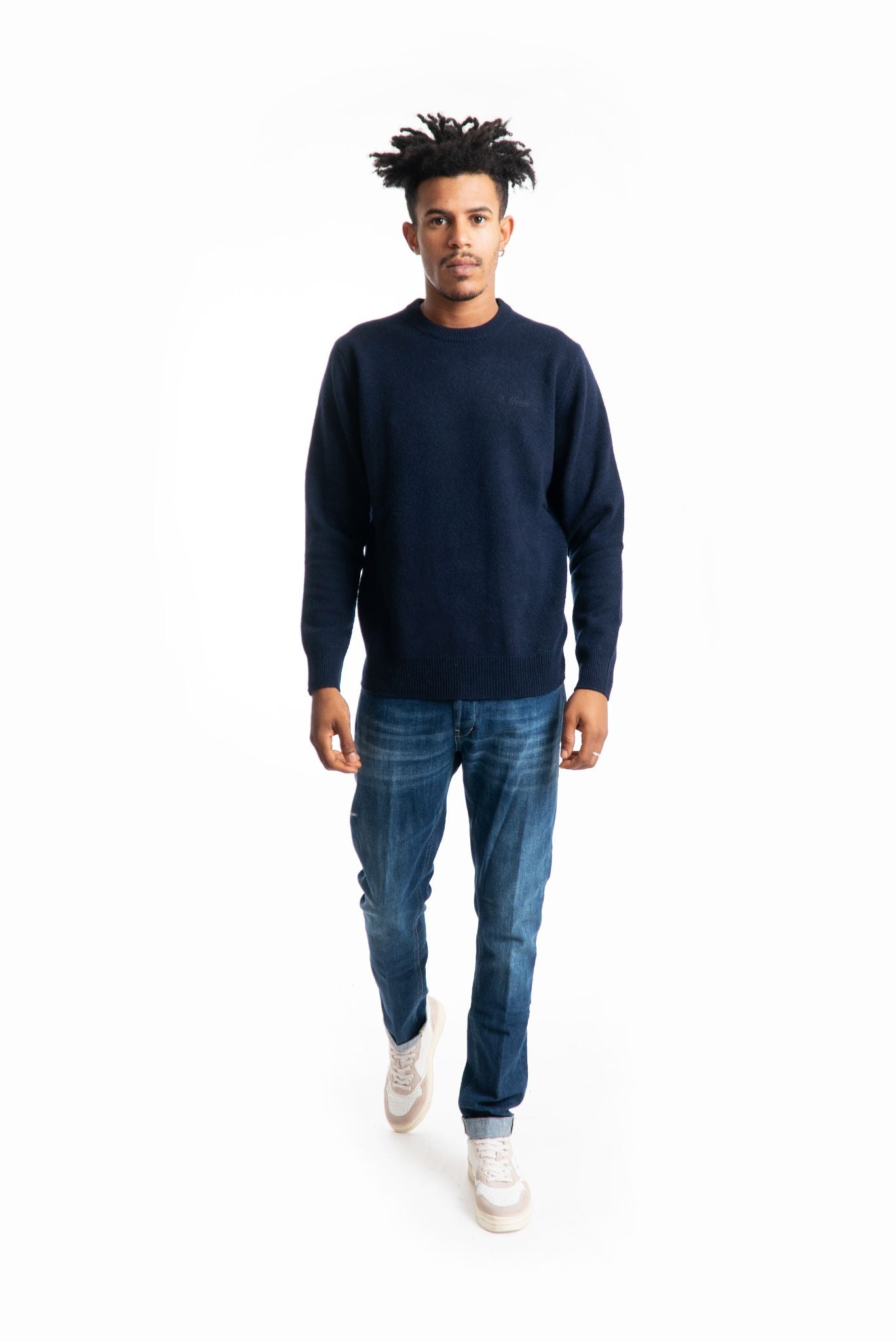 mc2 saint barth uomo maglione blu in pura lana con logo st barth ricamato sul petto, intero