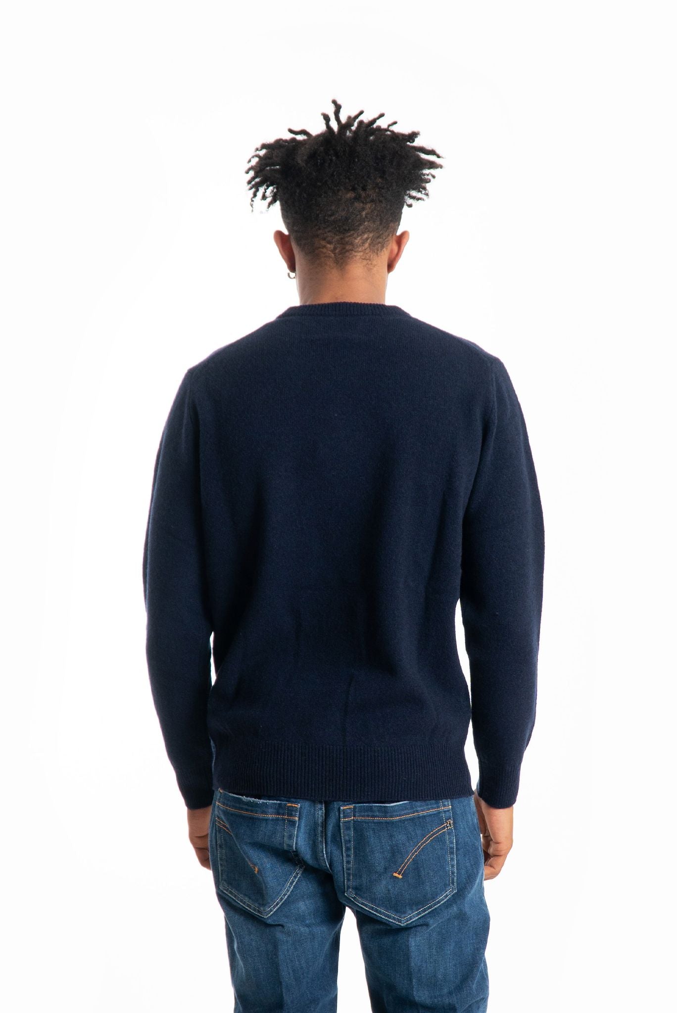 mc2 saint barth uomo maglione blu in pura lana con logo st barth ricamato sul petto, retro