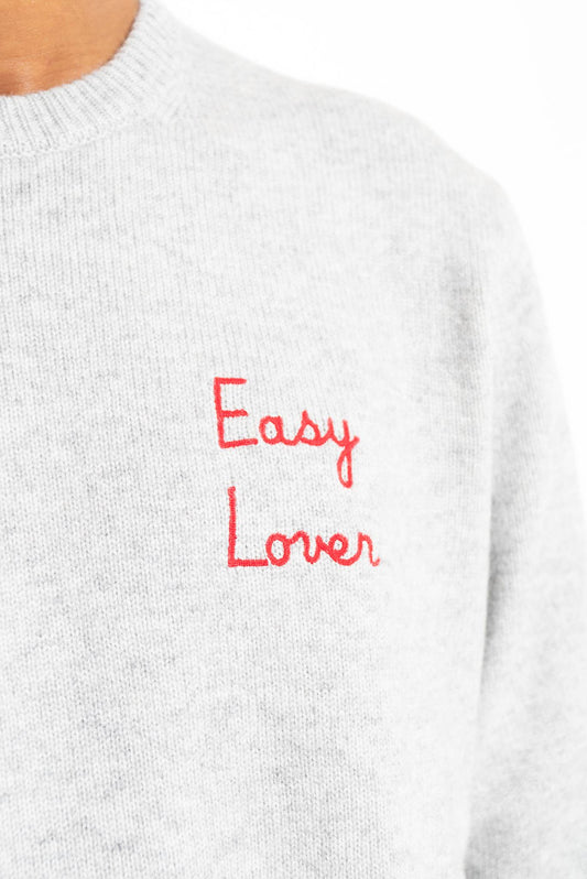 Mc2 saint barth uomo maglione grigio in misto lana con scritta "easy lover", dettaglio