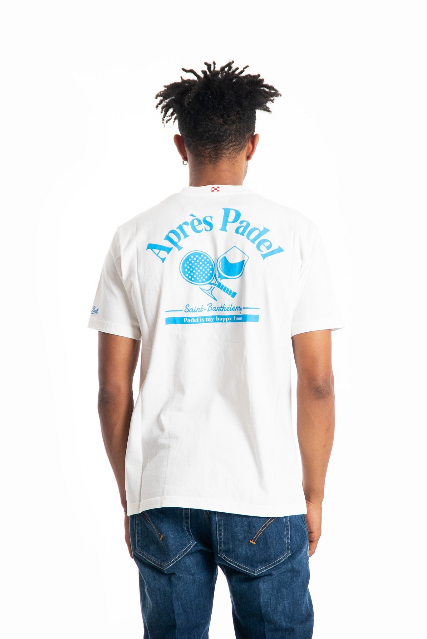 mc2 saint barth t-shirt bianca in cotone con stampa Apres Padel Crew, retro