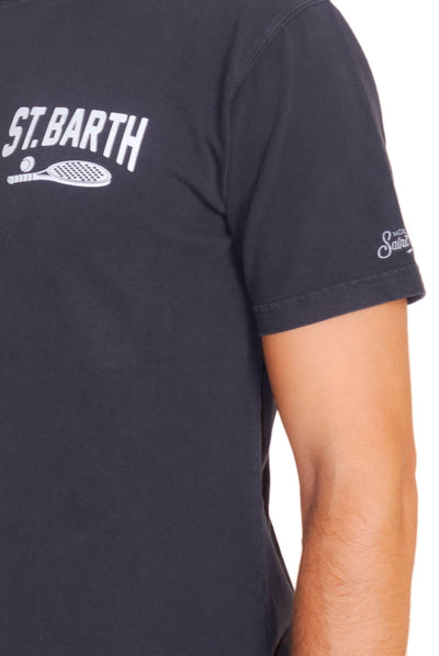 mc2 saint barth t-shirt da uomo nera vintage in cotone con stampa Apres Padel Crew, dettaglio