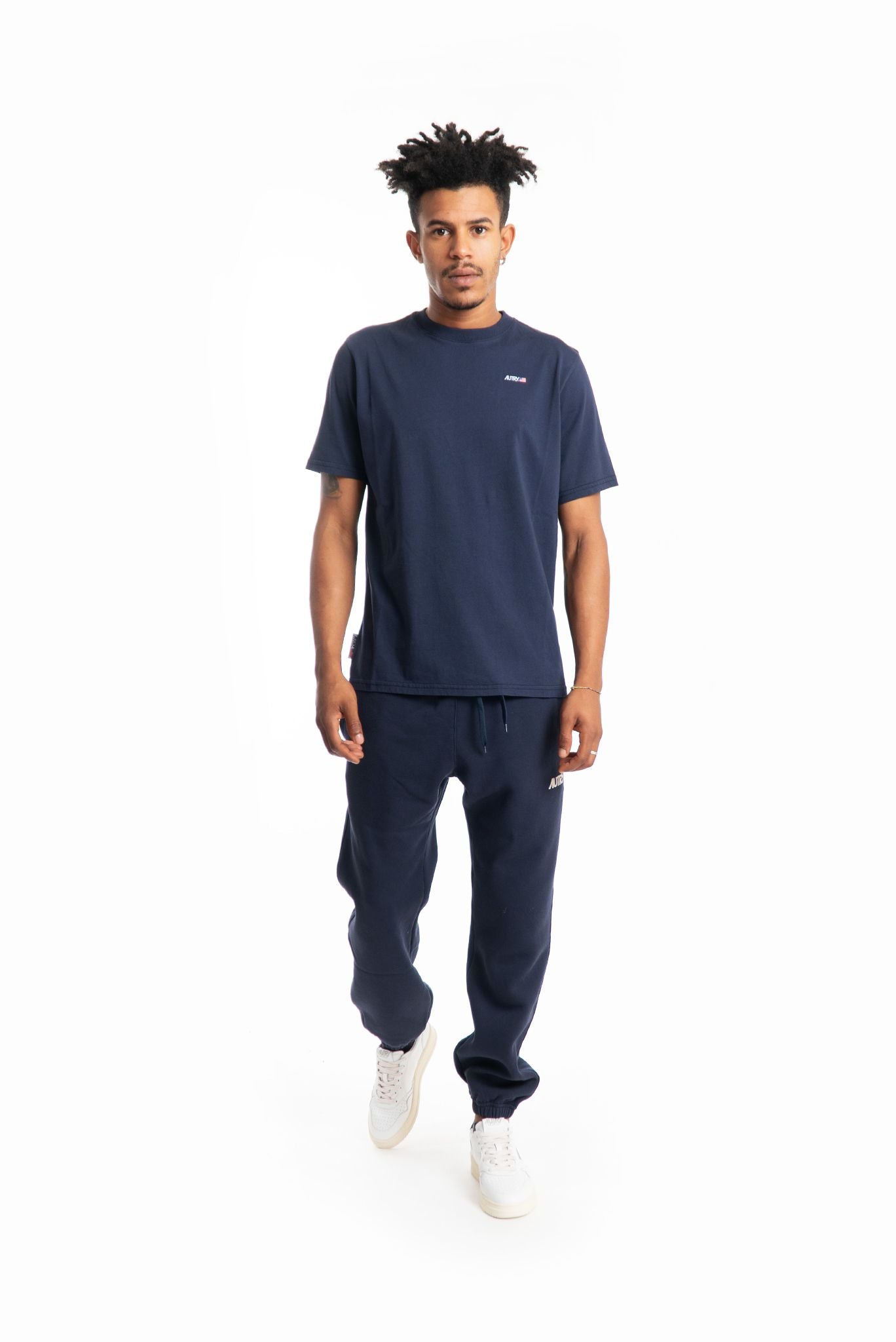 Autry uomo t-shirt blu in cotone con etichetta con logo, intero