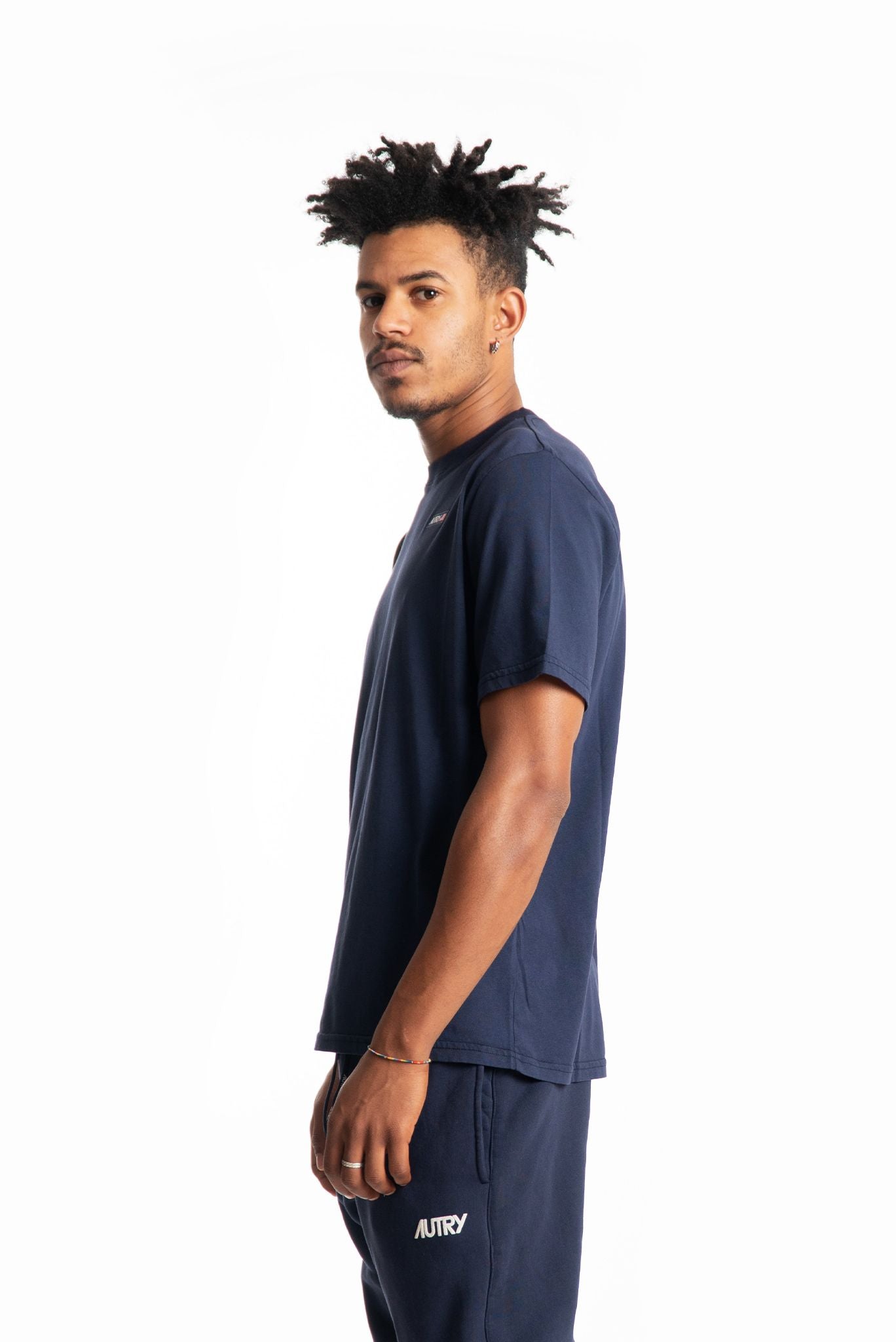 Autry uomo t-shirt blu in cotone con etichetta con logo, lato
