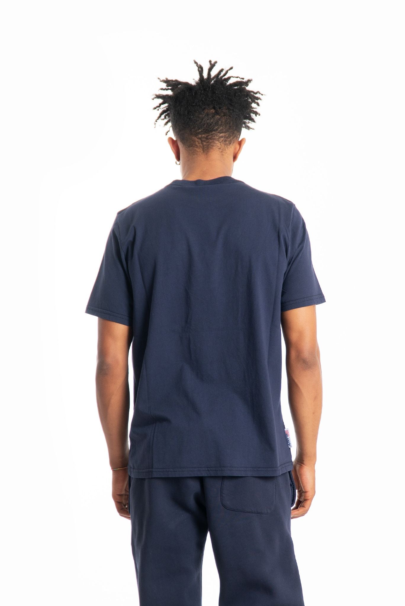 Autry uomo t-shirt blu in cotone con etichetta con logo, retro