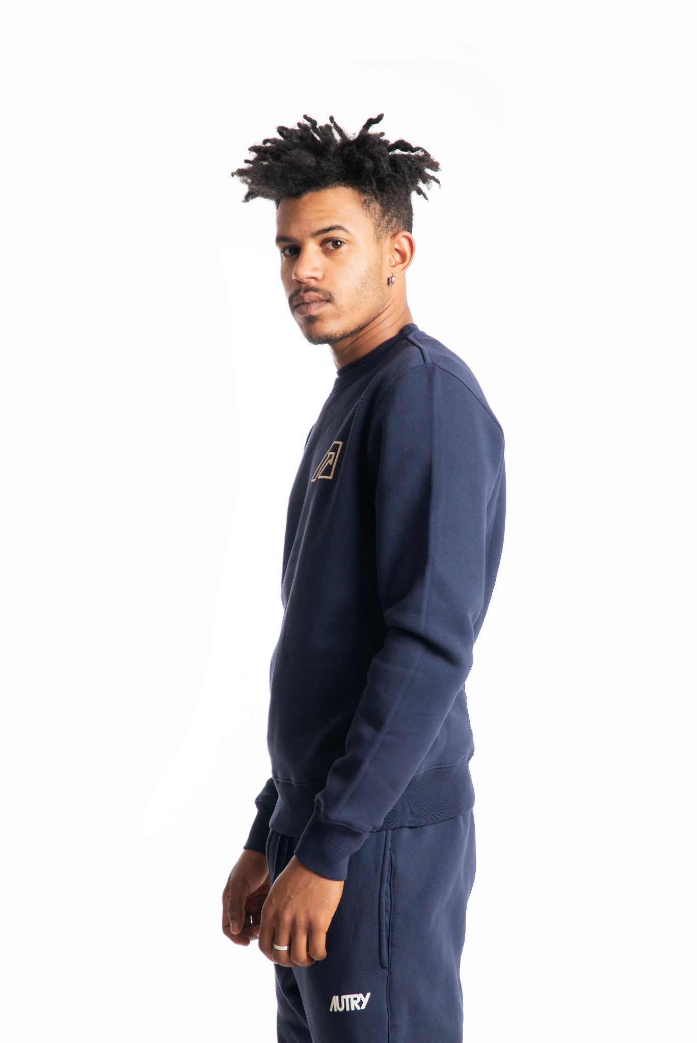 autry uomo felpa a girocollo in cotone blu con logo, lato