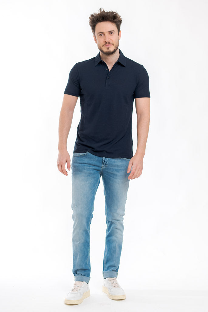 Kangra - Polo Blu in Crepe di Cotone