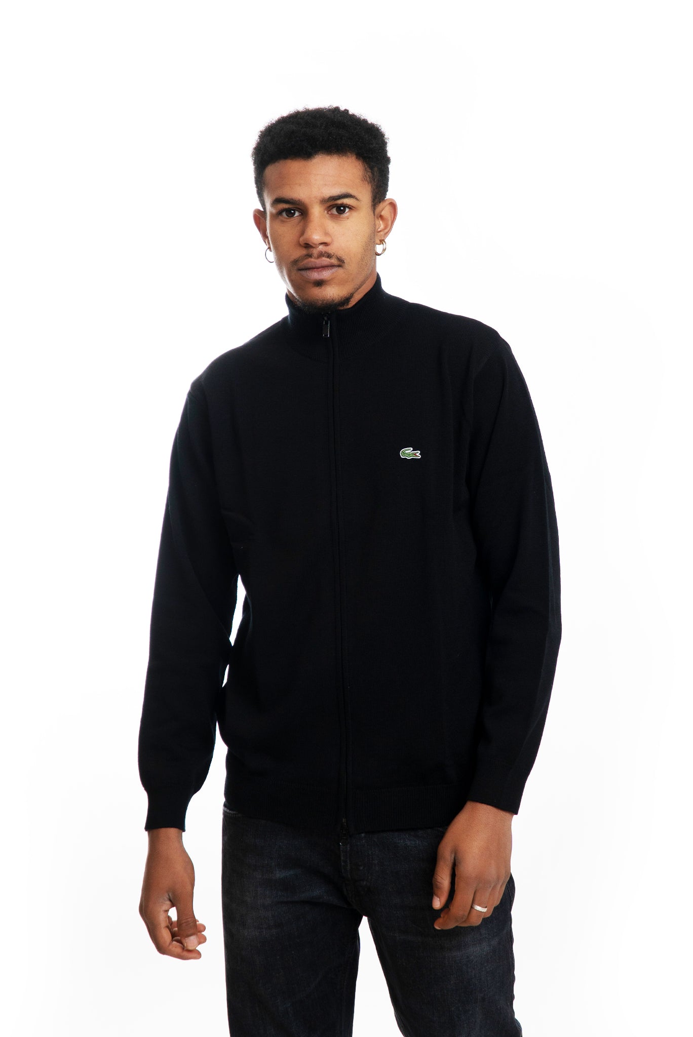 Maglione Nero con Zip in Lana