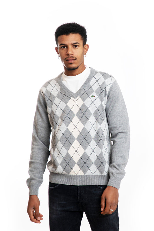 Maglia Grigia Scollo a V Fantasia Rombi