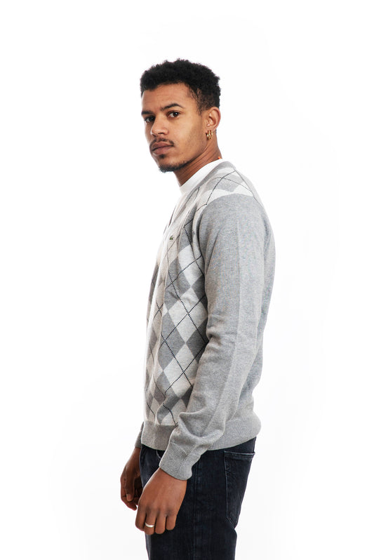 Maglia Grigia Scollo a V Fantasia Rombi