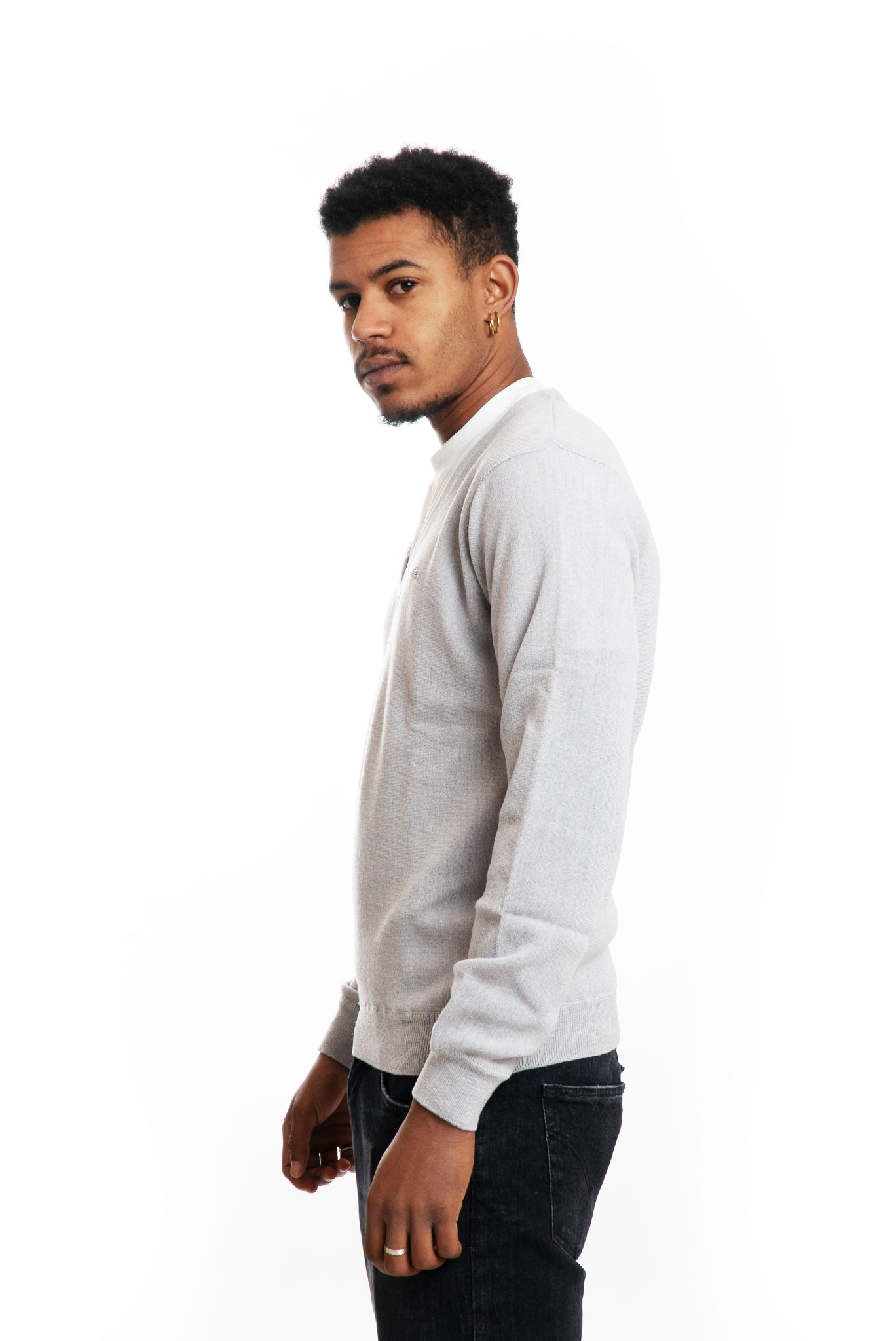 Maglione Grigio Scollo a V in Lana Merino