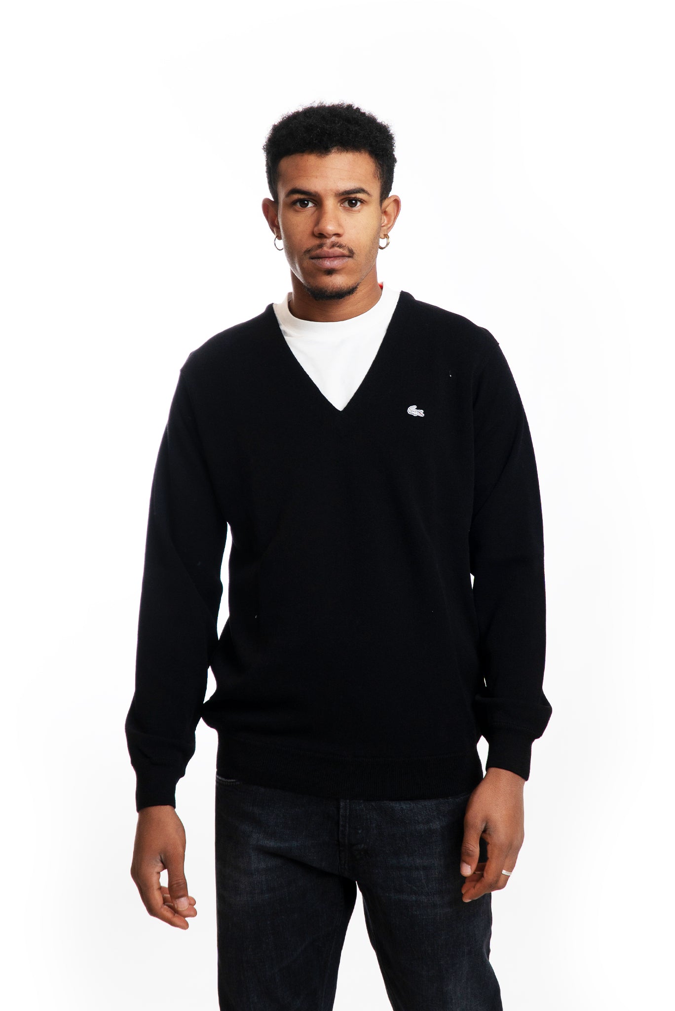 Maglione Nero Scollo a V in Lana Merino