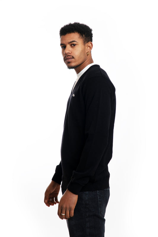 Maglione Nero Scollo a V in Lana Merino