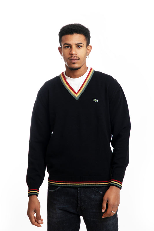 Maglione con Scollo a V e Righe Colorate