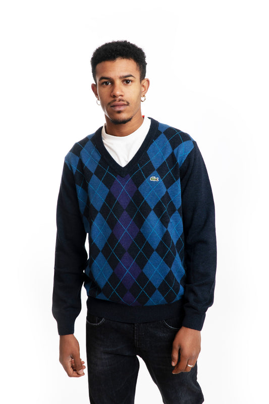 Maglia Grigio Scuro Scollo a V Fantasia Rombi