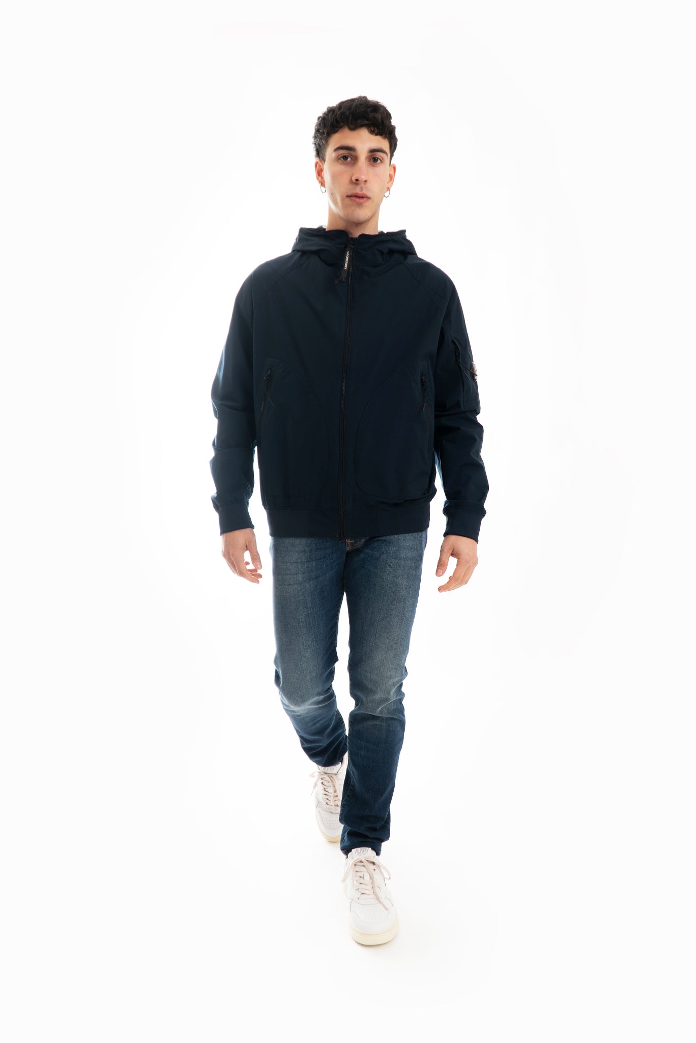 Giubbino con Cappuccio Mesh Blu