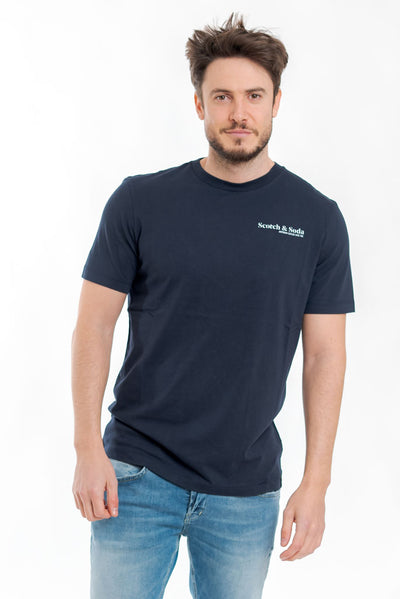 Scotch & Soda - T-shirt Blu Girocollo in Cotone Biologico con Design