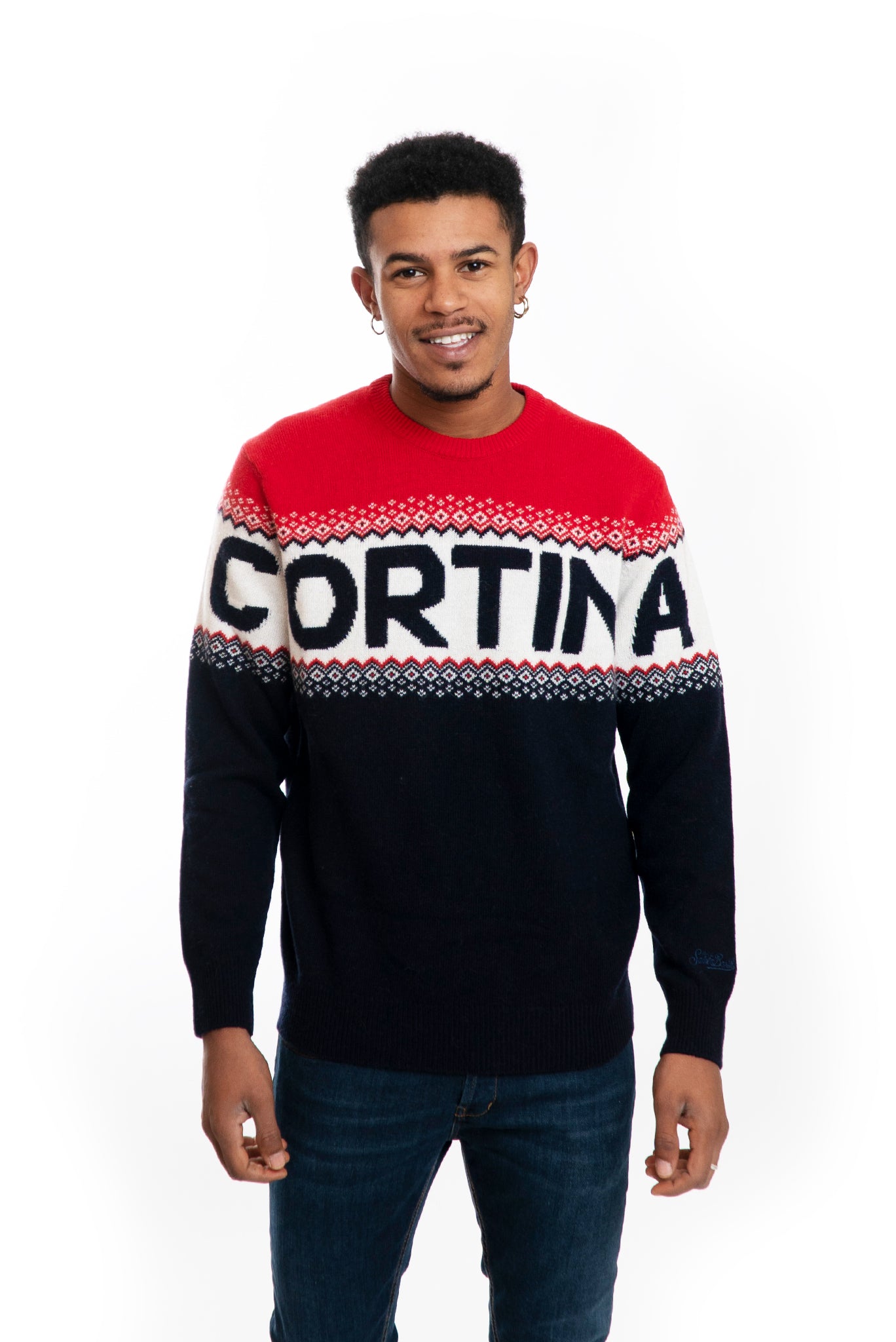 Maglione Blu e Rosso in Misto Lana Cortina